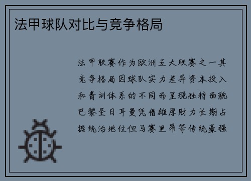 法甲球队对比与竞争格局
